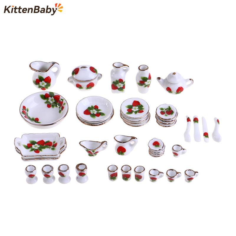 Coffee Tea Sugar Set - Miniature Butter House Flower Patten, porcelaine,