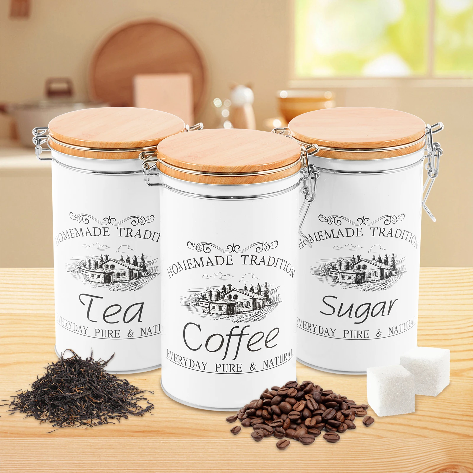 Canister Coffee Sugar Tea - Lot de 3 boîtes à thé,
